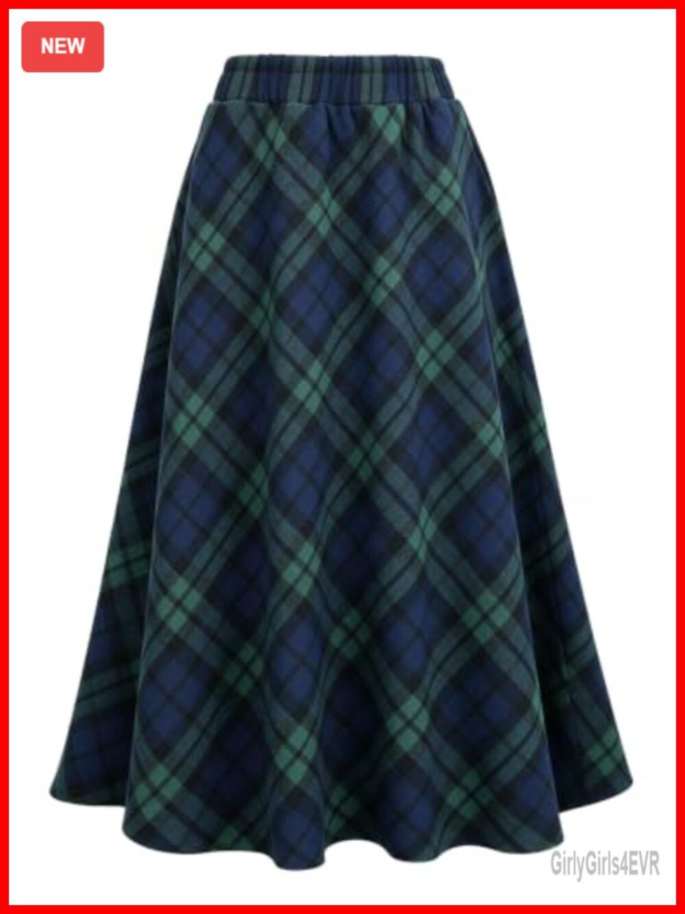 Wool Blend Plaid Maxi Skirt High Waisted A-Line Pleated